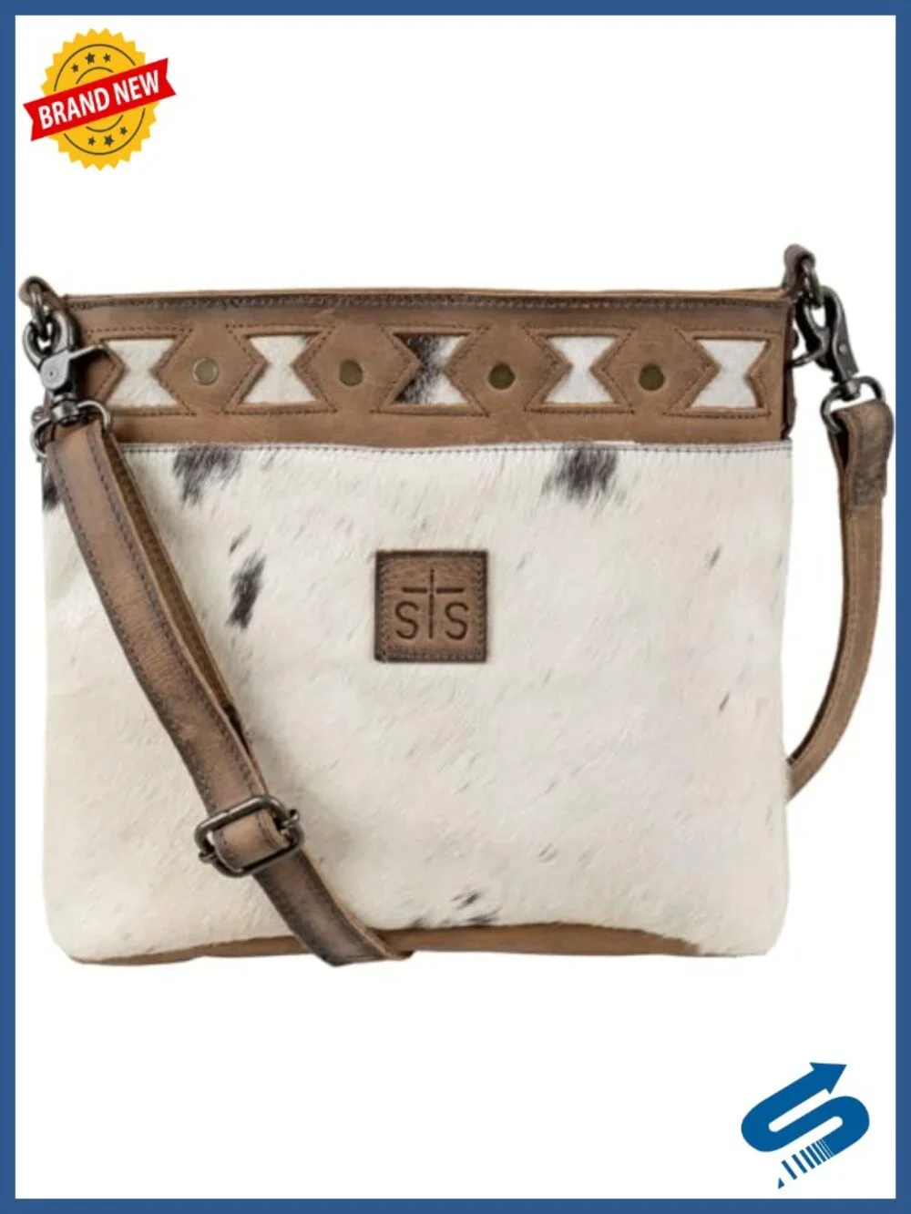 Genuine Hair on Hide Crossbody Hobo Bag with Zip Top
